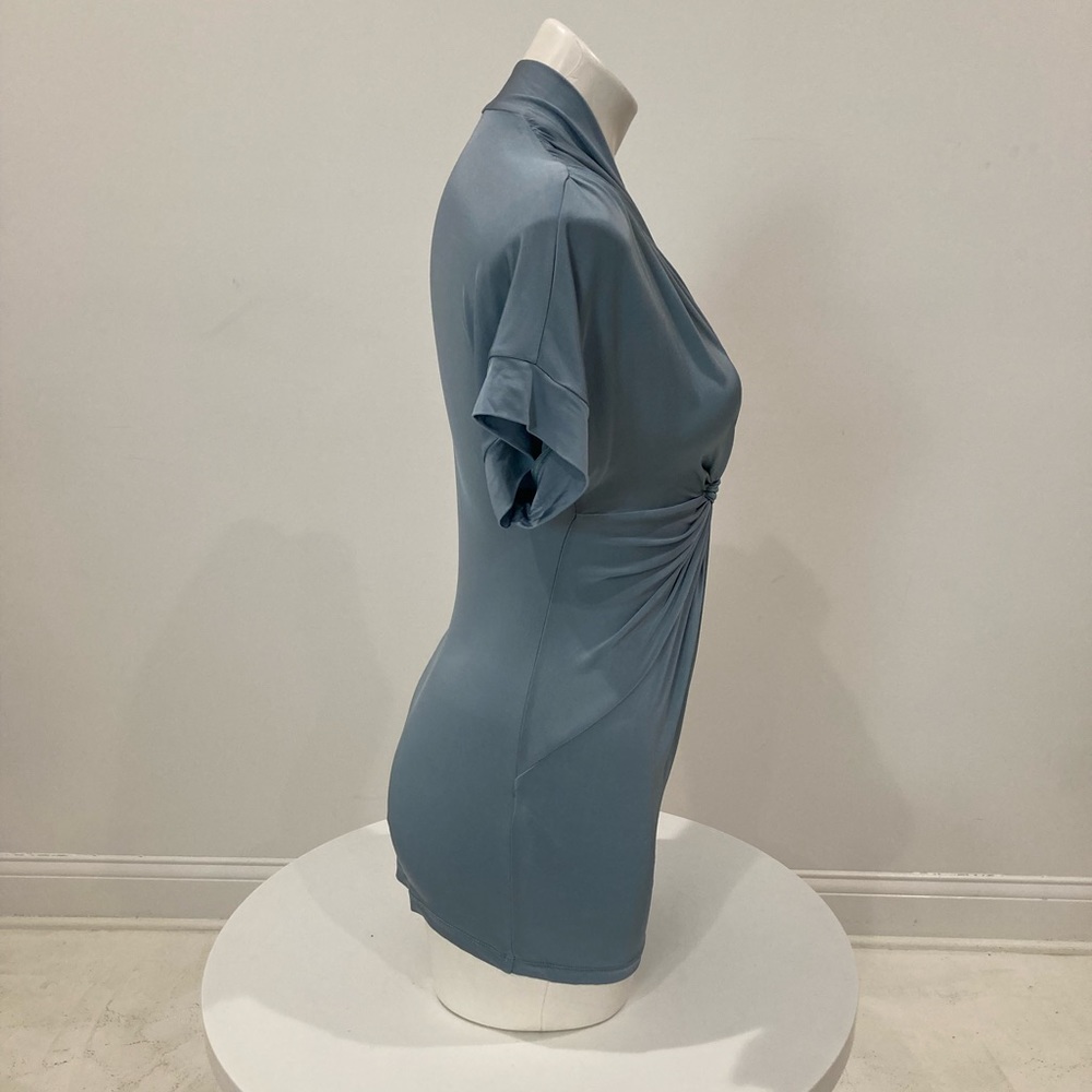 BCBG Maxazria ladies short sleeve dressy silky blouse ruched v neck sky blue S - Picture 6 of 13